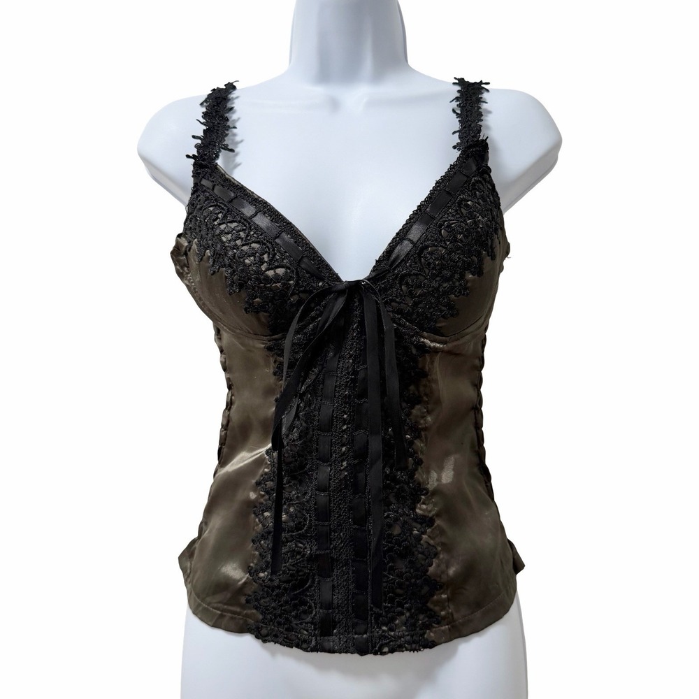 Lipstick Womens Lace Trim Smocked Babydoll Tank Top Size L Dark Witchy Gothic